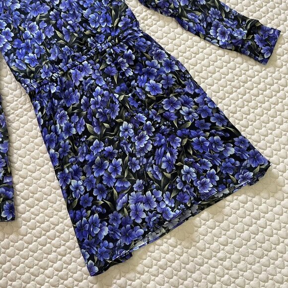 NWOT THE KOOPLES Floral Silk-georgette Purple long sleeves Mini Dress Size 2 - Picture 4 of 14